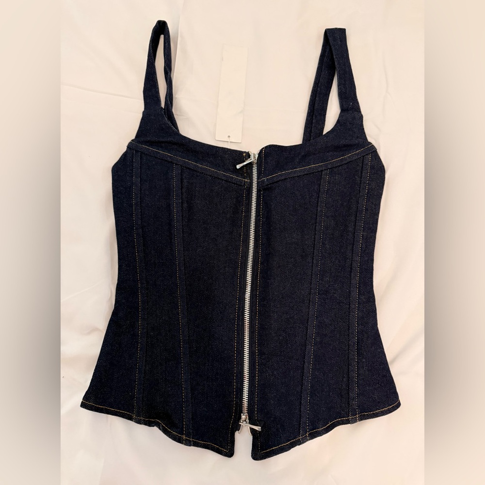Dark Indigo Denim Zip-Front Corset Top
